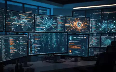 Operationszentrum für Cybersicherheit mit Monitoren, die Netzwerkverkehrsdaten und Bedrohungserkennungswarnungen anzeigen. - Foto: über boerse-global.de