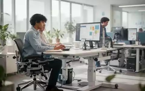 Moderner, ergonomisch gestalteter Arbeitsplatz in einem hellen Büro, der Barrierefreiheit und Inklusion symbolisiert. - Foto: über boerse-global.de