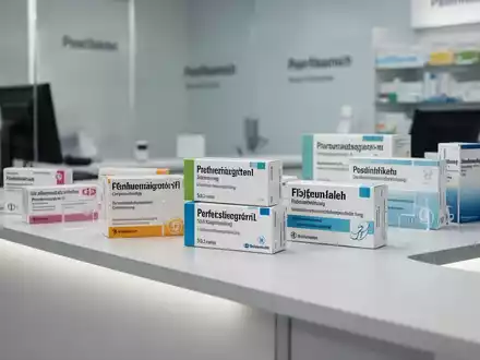 Nahaufnahme von Medikamentenschachteln in einer Apotheke als Symbol für die erhöhten Zuzahlungen in der GKV. - Foto: über boerse-global.de