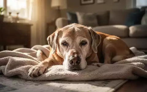 Ein älterer Hund ruht entspannt auf einer weichen Decke in einem sonnendurchfluteten Raum. - Foto: über boerse-global.de