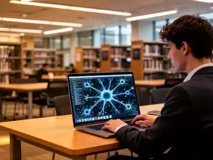 Student, der auf einem Laptop mit KI-Datenvisualisierungen lernt - Foto: über boerse-global.de