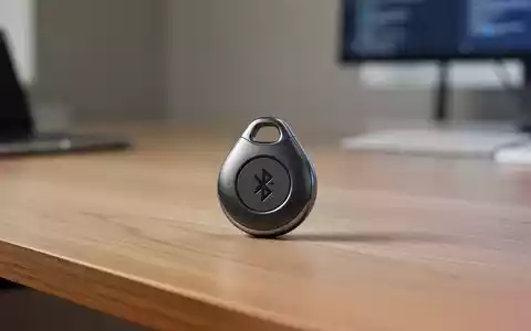 Ein moderner Bluetooth-Tracker liegt auf einem hölzernen Schreibtisch unter weichem Licht. - Foto: über boerse-global.de