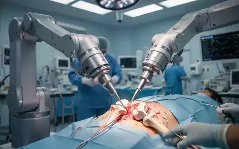 Ein Roboterarm unterstützt bei einer präzisen orthopädischen Knieoperation in einem modernen Operationssaal. - Foto: über boerse-global.de