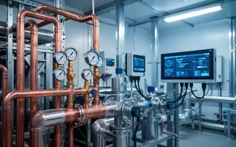 Moderne industrielle Kälteanlage mit Kupferrohren und Messgeräten in einem technischen Betriebsraum. - Foto: über boerse-global.de
