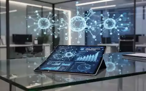Ein moderner Büroarbeitsplatz mit einem Tablet, das komplexe Datenströme und automatisierte juristische Prozesse visualisiert. - Foto: über boerse-global.de