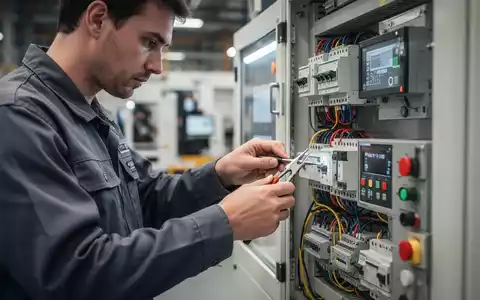 Ein Techniker führt präzise Elektroarbeiten an einem industriellen Schaltschrank in einer modernen Fertigungsumgebung aus. - Foto: über boerse-global.de