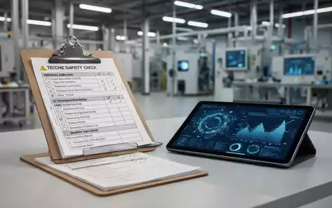 Ein Clipboard mit Sicherheitschecklisten und ein Tablet mit Cybersicherheitsdaten in einer modernen Industrieumgebung. - Foto: über boerse-global.de