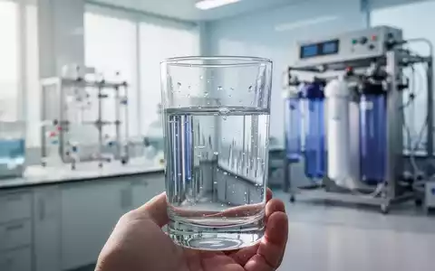 Ein Glas mit klarem Trinkwasser vor einem verschwommenen Hintergrund mit moderner Wasseraufbereitungstechnologie. - Foto: über boerse-global.de