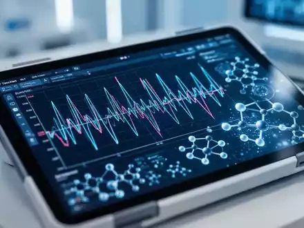Digitales Tablet mit medizinischen Herzfrequenzdaten und molekularen Strukturen zur Darstellung moderner Blutdruckdiagnostik. - Foto: ĂŒber boerse-global.de