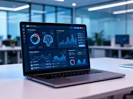 Moderner Laptop-Bildschirm mit KI-gestützter Aufgabenverwaltungssoftware in einem professionellen Büro. - Foto: über boerse-global.de
