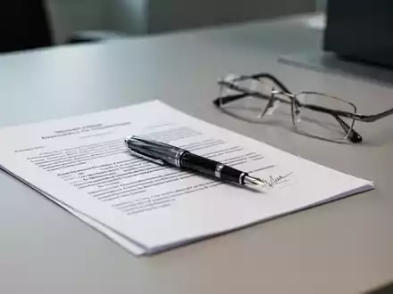 Ein Schreibtisch mit juristischen Unterlagen, einem Füllfederhalter und einer Lesebrille in einem Büro. - Foto: über boerse-global.de