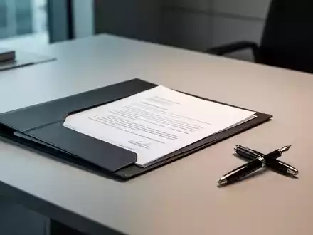 Ein moderner Büro-Arbeitsplatz mit einem Aktenordner und einem Füllfederhalter auf einem Schreibtisch. - Foto: über boerse-global.de