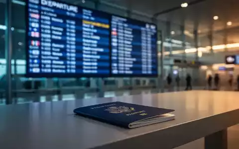 Ein Reisepass auf einem modernen Untergrund in einem Flughafen, symbolisch für internationale Reise- und Sicherheitshinweise. - Foto: über boerse-global.de