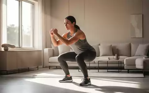 Eine Person führt konzentriert eine Kniebeuge in einem hellen, modernen Wohnzimmer aus. - Foto: über boerse-global.de