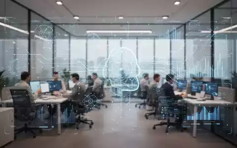 Modernes Bürointerieur mit digitalen Datenüberlagerungen, die autonome KI-Agenten und CRM-Integration darstellen. - Foto: über boerse-global.de