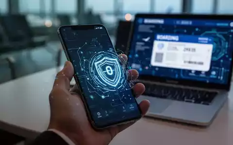 Ein Smartphone in einer Hand vor verschwommenem Flughafenhintergrund symbolisiert digitale Risiken auf Reisen. - Foto: über boerse-global.de