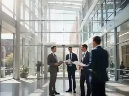 Modernes Interieur einer Universität mit unscharfen Personen im Hintergrund, das eine professionelle Arbeitsatmosphäre vermittelt. - Foto: über boerse-global.de