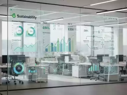 Digitales Dashboard mit Nachhaltigkeitskennzahlen und ESG-Daten auf einem modernen Bildschirm in einem Büro. - Foto: über boerse-global.de