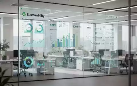 Digitales Dashboard mit Nachhaltigkeitskennzahlen und ESG-Daten auf einem modernen Bildschirm in einem Büro. - Foto: über boerse-global.de