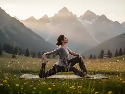 Eine Person praktiziert Yoga auf einer sonnigen Bergwiese in den Alpen zur mentalen Entspannung. - Foto: über boerse-global.de