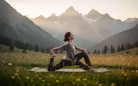 Eine Person praktiziert Yoga auf einer sonnigen Bergwiese in den Alpen zur mentalen Entspannung. - Foto: über boerse-global.de