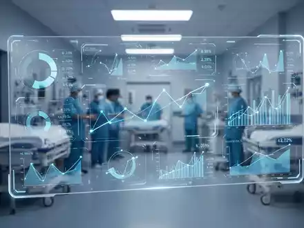 Digitales Healthcare-Dashboard mit Finanzdaten und medizinischen Leistungskennzahlen in einem modernen Krankenhaus. - Foto: über boerse-global.de