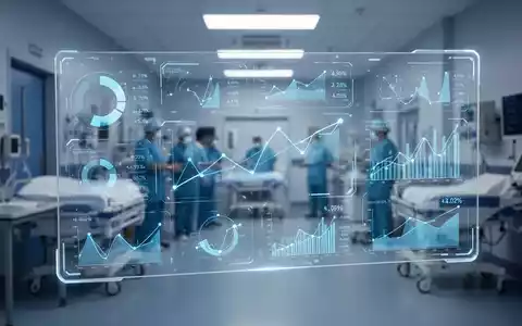 Digitales Healthcare-Dashboard mit Finanzdaten und medizinischen Leistungskennzahlen in einem modernen Krankenhaus. - Foto: über boerse-global.de