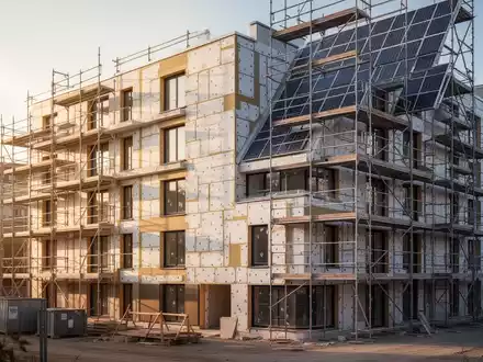 Modernes, energetisch saniertes Mehrfamilienhaus mit integrierten nachhaltigen Bautechnologien in einem urbanen Umfeld. - Foto: über boerse-global.de