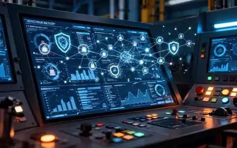 Digitales Dashboard mit Cyber-Sicherheits-Analysen und Netzwerk-Visualisierungen in einer modernen Industrieanlage. - Foto: über boerse-global.de