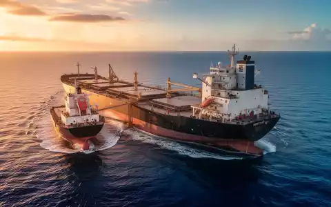 Ein großes Frachtschiff auf offener See bei Sonnenuntergang. - Foto: über boerse-global.de