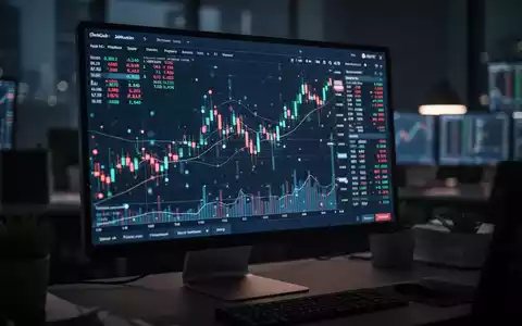 Digitale Handelsplattform mit abstrakten Finanzdiagrammen auf einem Computerbildschirm in einem dunklen Büro. - Foto: über boerse-global.de