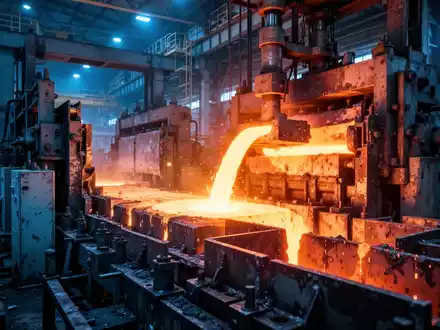 Industrielle Metallverarbeitung in einer modernen Fabrik mit glühendem Metall. - Foto: über boerse-global.de