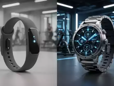 Ein minimalistisches Fitnessarmband und eine hochwertige Titan-Sportuhr liegen nebeneinander auf einem modernen Untergrund. - Foto: über boerse-global.de