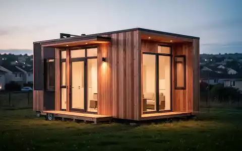 Modernes Tiny House auf einem Grundstück bei Dämmerung, das die architektonische Ästhetik und die ländliche Umgebung zeigt. - Foto: über boerse-global.de