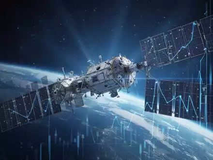 Ein moderner Satellit im Erdorbit vor einem dunklen Weltraumhintergrund, symbolisch für den Procure Space ETF. - Foto: über boerse-global.de