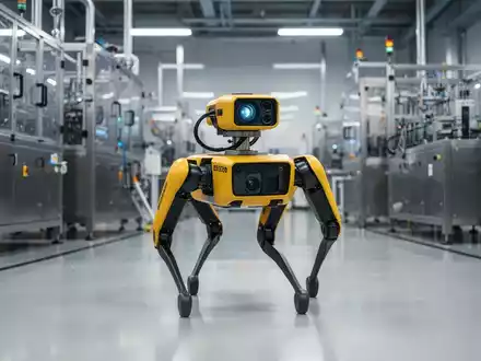 Boston Dynamics Spot Roboter inspiziert Maschinen in einer modernen Industrieabfüllanlage. - Foto: über boerse-global.de