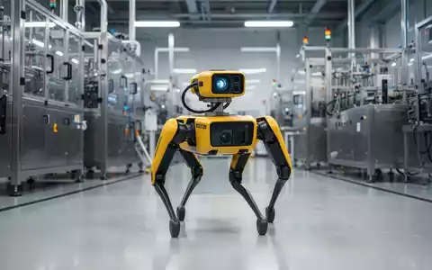 Boston Dynamics Spot Roboter inspiziert Maschinen in einer modernen Industrieabfüllanlage. - Foto: über boerse-global.de
