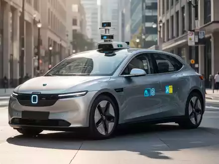 Modernes autonomes Robotaxi auf einer Stadtstraße geparkt, mit fortschrittlicher Sensortechnologie. - Foto: über boerse-global.de