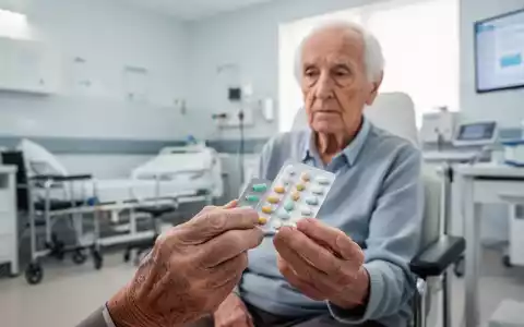 Ein älterer Patient hält eine Medikamentenpackung in einem hellen, professionellen Pflegezimmer. - Foto: über boerse-global.de