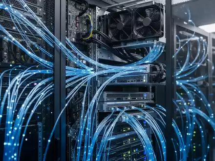 Hightech-Serverracks in einem modernen Rechenzentrum als Symbol für KI-Computing-Infrastruktur. - Foto: über boerse-global.de