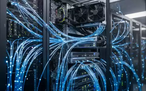 Hightech-Serverracks in einem modernen Rechenzentrum als Symbol für KI-Computing-Infrastruktur. - Foto: über boerse-global.de
