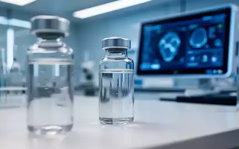Ein medizinisches Labor mit einem glĂ€sernen FlĂ€schchen und einer digitalen Diagnostik-Schnittstelle im Hintergrund. - Foto: ĂŒber boerse-global.de