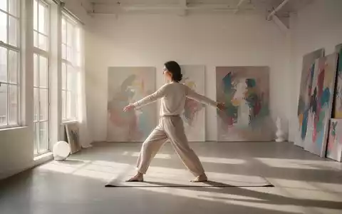 Eine Person in einem hellen Studio beim achtsamen Yoga vor einem abstrakten Kunstwerk in einer ruhigen Atmosphäre. - Foto: über boerse-global.de