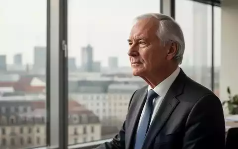 Älterer Angestellter blickt nachdenklich aus einem Bürofenster auf die Berliner Skyline. - Foto: über boerse-global.de
