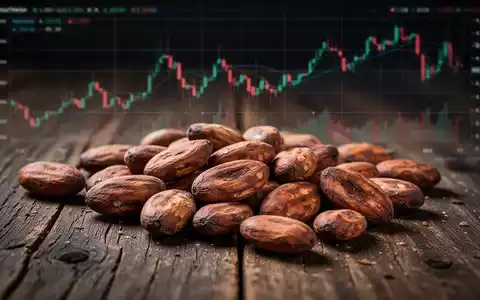 Kakaobohnen auf einem Holztisch mit einem verschwommenen Finanzchart im Hintergrund. - Foto: über boerse-global.de