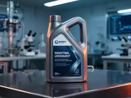 Eine hochwertige Schmierstoffflasche auf einer glänzenden Metalloberfläche in einem modernen Labor. - Foto: über boerse-global.de