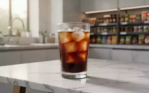 Ein Glas Eiskaffee auf einem Marmortisch mit unscharfen Supermarktregalen im Hintergrund. - Foto: über boerse-global.de