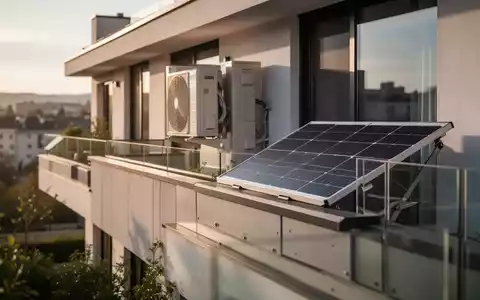 Moderner Balkon mit diskreter Klimaanlage und Solarmodul als Symbol für rechtliche Modernisierung und Wohnraumsicherheit. - Foto: über boerse-global.de