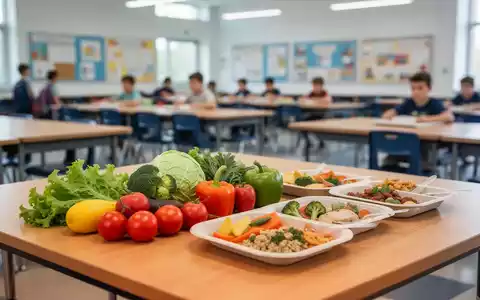 Gesunde Mahlzeiten mit frischem Obst und Gemüse in einer modernen Schulkantine. - Foto: über boerse-global.de