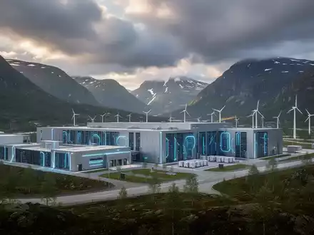 Modernes Rechenzentrum in einer norwegischen Berglandschaft, das den 110-Megawatt-Campus in Namsskogan repräsentiert. - Foto: über boerse-global.de